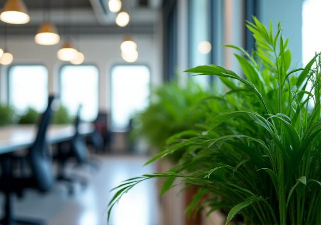 Indoor plant installations creating a vibrant office environment.