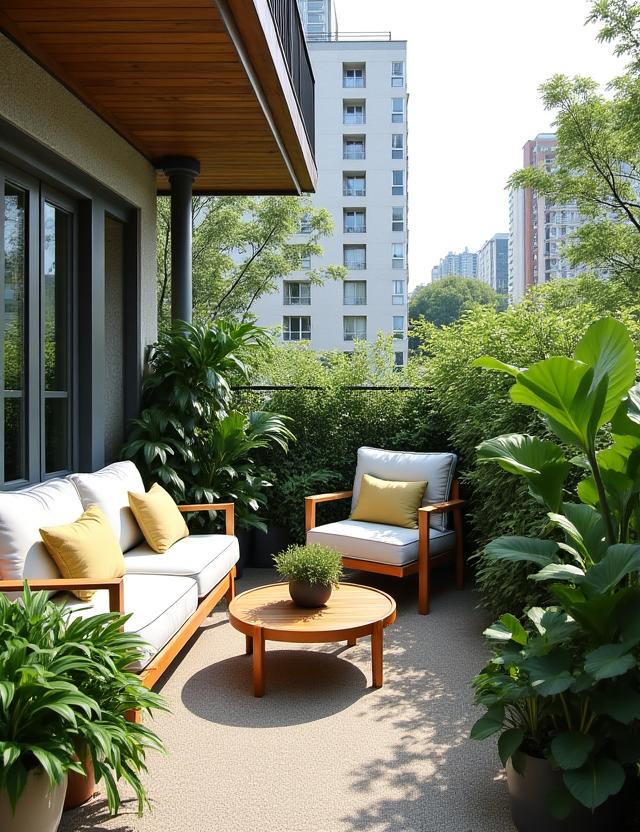 A stunning transformation of a residential balcony into a green oasis.